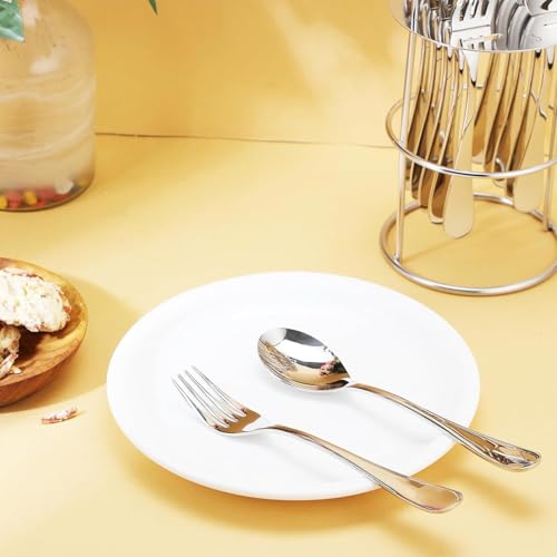 Image of Stainless Steel 16pcs Lexuz Cutlery Set Classy Flatware Deisings to Enhance Elegance of Your Dining Room,4 Tea Spoons,4 Baby Spoon,4 Dessert Spoons,4 Dessert Forck,1cutlery Hanging Stand