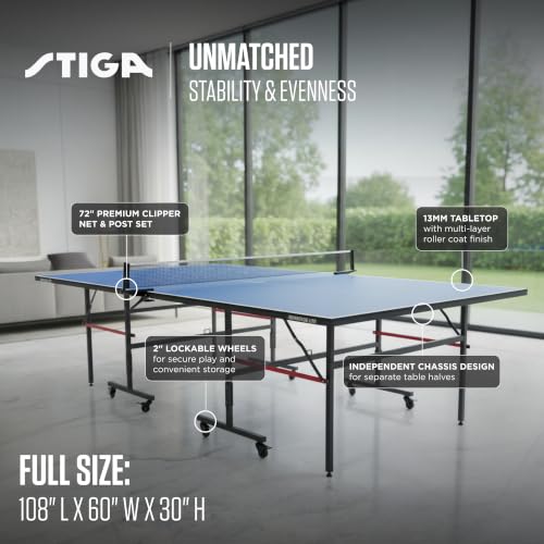 Image of STIGA Advantage Series Indoor Ping Pong Table, Foldable Table Tennis Table - 13, 15, 18, and 25mm Tabletops - Quickplay 10 Minute Assembly - Playback Mode - Recreational- to Tournament-Level