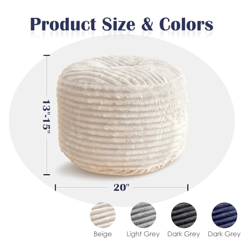 SHOUREN Stuffed Round Pouf Ottoman,Corduroy Foot Rest with Shredded Foam Filling, Lightweight and Fluffy Pouf Storage Ottoman for Living Room,Floor Poufs for Couch,20