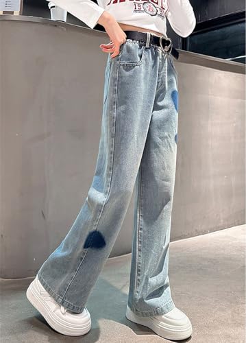 Girl's Y2K Star Applique Elastic High Waist Jeans Wide Leg Loose Denim Pants Cute Y2K Trendy Tween Streetwear 4-14 Y3