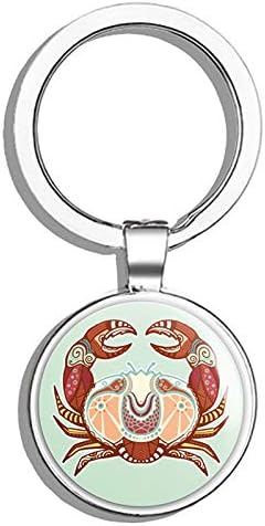 Cancer Zodiac Sign Ornament Cartoon Round Stainless Steel Metal Key Chain Keychain Ring Double Sided Deisgn