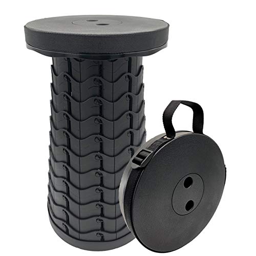FIEMACH Taburete Telescópico Portátil, Taburete Plegable Cámping para Acampar, Pesca, Cámping, Excursión, Jardín, Montañismo, Carga Máxima 397lb (Negro)