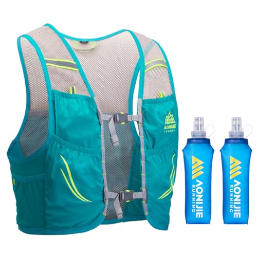 2.5L Hydration Backpack Vest Running Race Vest Breathable Lightweight Pack for Cycling Hiking Camping (Turquoise with 2*500ml Soft Flask, S/M)