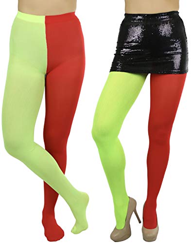Image of ToBeInStyle Women's Two Toned Vibrant Jester Contrast Opaque Multicolored Tights