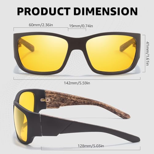 TJUTR Night Vision Driving Glasses, Polarized Yellow Tinted Lens, Anti Glare & Enhance Vision Glasses for Men Women3
