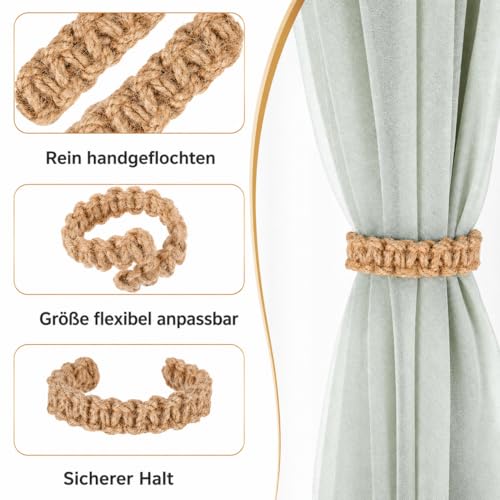 6er-Pack elegante, handgeflochtene Gardinenhalter, exquisite und kompakte Wohnaccessoires, elegantes rustikales Gardinenzubehör für Zuhause, Büro, Garten, Schlafzimmer