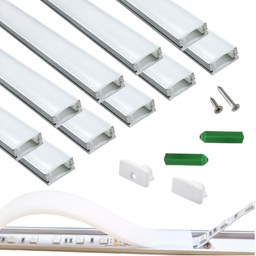 THMOOTHER LED Strip Pre-Drilled U Channel Diffuser 10-Pack 3.28FT,Surface Mounted Tape Light Aluminum Track with Continuous Silicone Cover. Flush Installed Low Profile (Silver, 10X3.3FT)