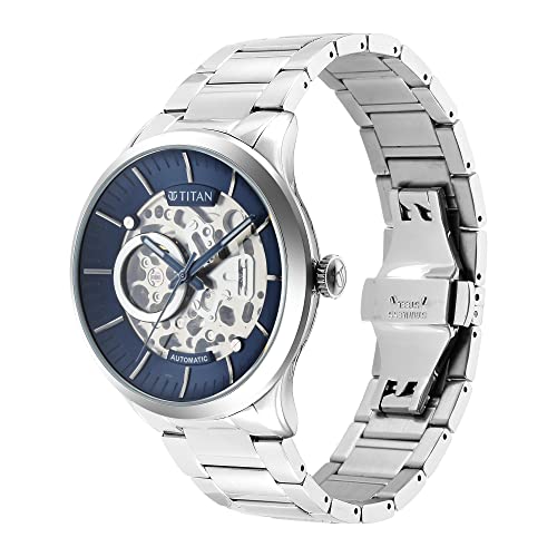 Titan Metal Mechanicals Blue Dial Automatic Stainless Steel Strap Watch for Men-NS90140SM01 - Image 4