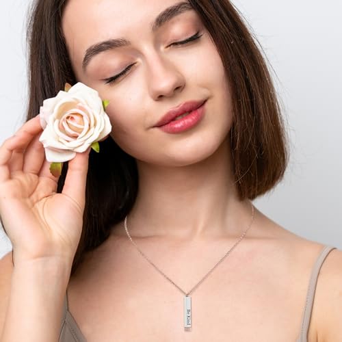 Be Kind Of A B Necklaces For Women, Inspirational Vertical Bar Square Tubes Pendant With Hidden Message Stainless Steel Band Friendship Funny Hilarious Sarcastic Jewelry Gift2