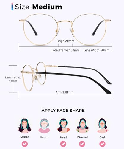 Firmoo Blue Light Blocking Glasses, Retro Round Ultra Lightweight Computer Glasses, Gold Metal Eyeglasses Frames for Women/Men(+0.00) - Thumbnail 4