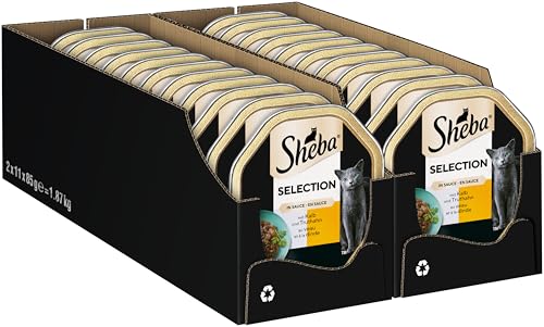 SHEBA Schale Nassfutter für Katzen Selection in Sauce mit Kalb und Truthahn 2 x 11 x 85g 1
