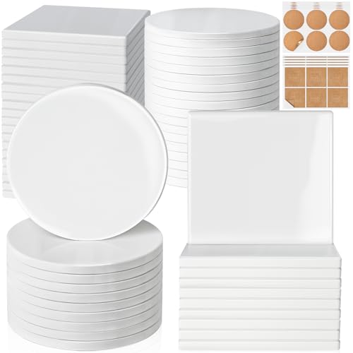 60 Pieces Sublimation Coasters GOH DODD Glossy Ceramic Tiles Glazed Blanks with Cork Backings for Adults DIY Alcohol Ink Heat Transfer Painting Housewarming Gifts Wedding Arts Crafts 4 Inch White