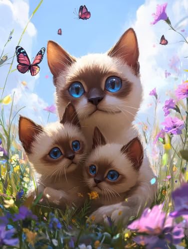 Diamond Painting adulte chat printemps grand format 100x150cm et mosaïque point de croix