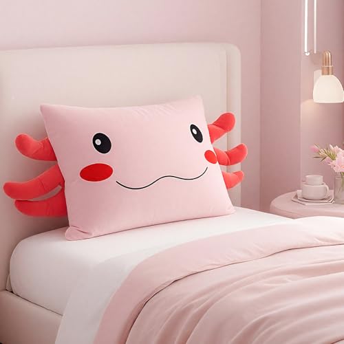 Kids Plush Cute Pillowcase Animal Pillow Pals Axolotl Soft Toddler Pillow Cover for Beds and Nap Time Travel Pillows Bedroom Home Furnishing (Axolotl-Pink, 26×20Inches)
