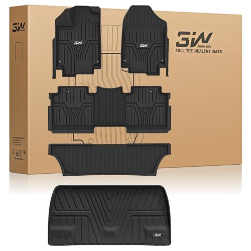 3W Floor Mats & Cargo Liner Fit for Honda Odyssey 2018-2025 2026 Mini Passenger Van All Weather TPE Floor Liners 1st 2nd & 3rd Rows Car Mats and Trunk Liner Odyssey Car Accessories Black