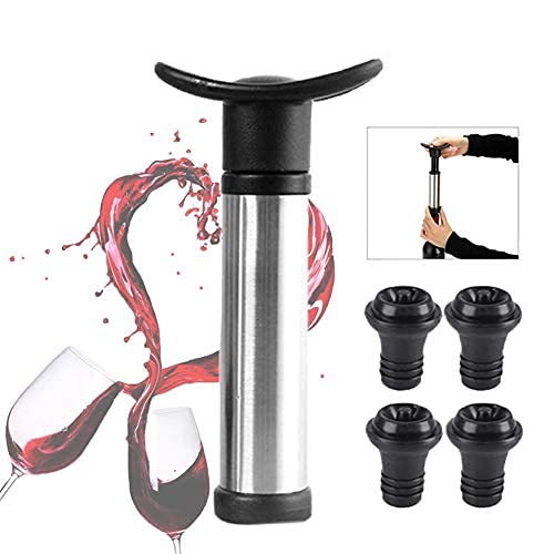 BlingKingdom Wine Vacuum Saver Pump Preserver with 4 Reusable Valve Air Bottle Stoppers
