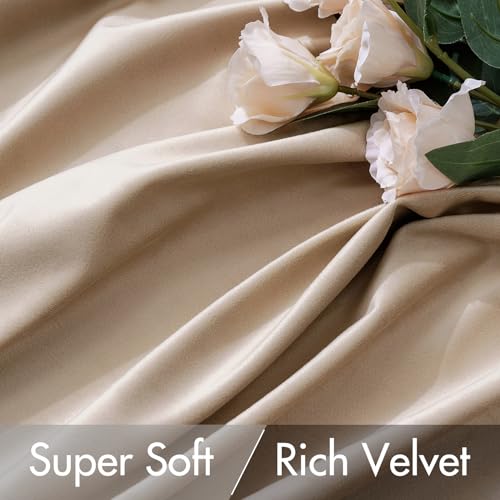 Image of MIULEE Velvet Curtains 52x96 inches 2 Panels Camel Beige Blackout Curtains | Luxury, Bedroom Living Room, Thermal Insulated, Super Soft Window Drapes, Rod Pocket & Back Tab