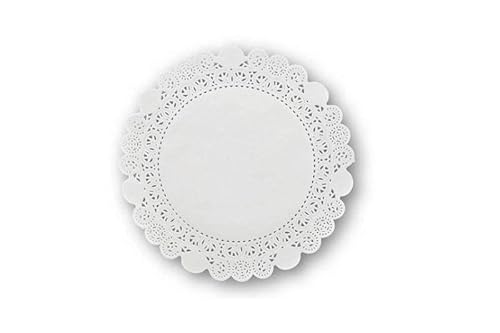 MAQA 100 Stück Spitzendeckchen aus Papier für Dekorationen 25 cm, rundes Papierdeckchen für Partys und Hochzeiten, Dekorative weiße Spitze für Zeremonien und Veranstaltungen