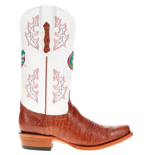 Image of Vaccari Men's Brooks Genuine Smooth Ostrich Leather NCAA Athletics Embroidery Western Cowboy Boots