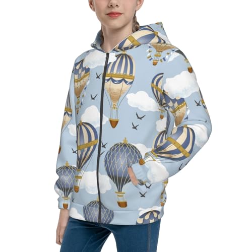 Balloon Vintage Kid Hoodies Boys Zip Up Sweatshirts Girls Pullover with Pocket