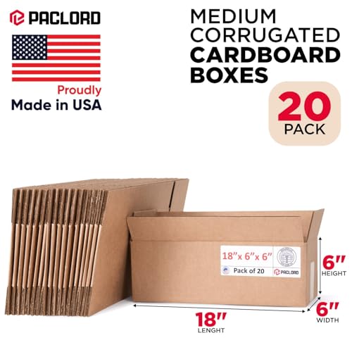 Image of Long Cardboard Boxes 18 inchL x 6 inchW x 6 inchH (Pack of 20) - USA-Made Packing Boxes for Moving, Shipping, or Storage - USPS, UPS, FedEx Approved - Professional Packing Supplies for Moving | USA-Made Packing Boxes for Moving, Shipping, or Storage - USPS, UPS, FedEx Approved - Professional Packing Supplies