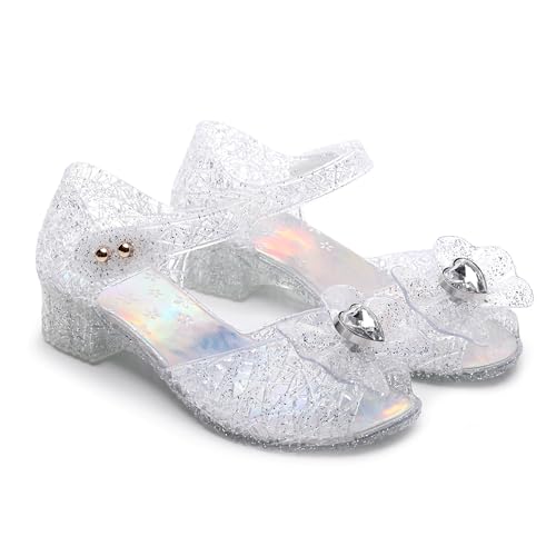Princess Sandals for Toddler Costumes Jelly Shoes Girls Dress Flats Mary Jane Cosplay Birthday Party Frozen Inspired Elsa Dance Summer Beach Size 9 Snow Queen Glitter Soft