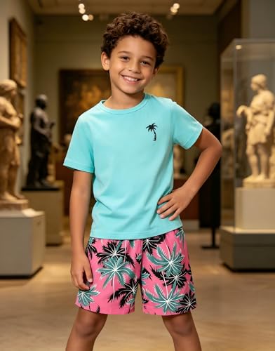 Image of Boys' 2 Piece Summer Outfit Cool Dinosaur & Camouflage Graphic Short Sleeve Tee & Shorts Set Size 4-12