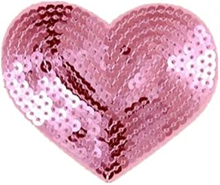 (Pack of 5) Heart Shaped Sequin Iron on Patches Embroidered Sew Appliques for DIY Outfit Pants T-Shirt( Pink)