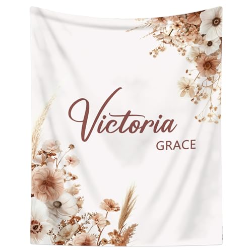 Image of Personalized Baby Blanket with Name, Custom Name Blanket for Kids Soft Flanne Blankets in Easter Personalized Baby Gifts for Infant Newborn Shower (Z-Brown)