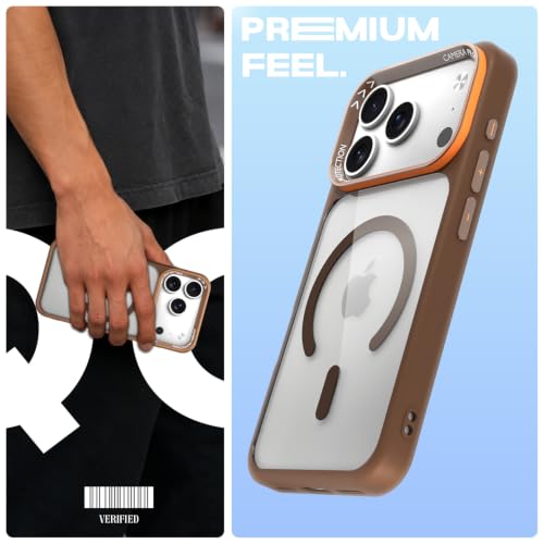 Image of Pikkme Back Cover for iPhone 17 Pro Max | Shockproof | Mag-Safe Compatible | Hard Transparent Back | Premium Raised Camera Protection | Bumper Case (Brown Mag-Safe)