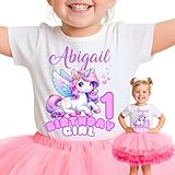 Pretty T-Shirts Personalized Girl Outfit with Name & Age, Custom Tee for Special Day, Fairy Unicorn Top for Girls, Shirt Only or Shirt with Tutu Skirt