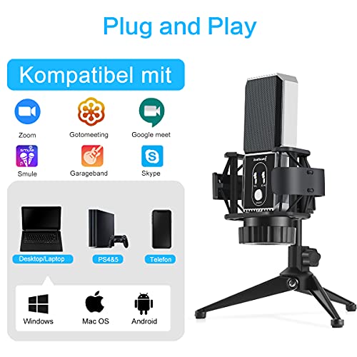 zealsound USB Mikrofon, für Computer Telefon, PC Type-c 3.5 mm Mikrofon mit Stahl-Stoßdämpferhalterung zum Streamen… – Bild 4