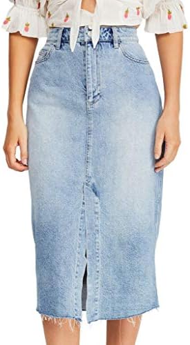 Free People Women's Denim Midi Denim Skirt