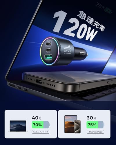 joyroom JOYROOM 120W シガーソケット USB-C カーチャージャー JR-CL09 の商品画像 1