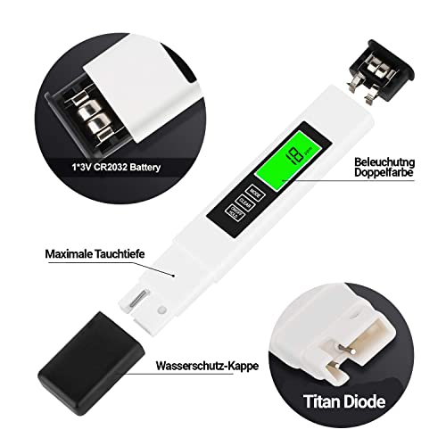 BMUT 3in1 TDS Messgerät mit EC sowie Temperatur Meter– digitaler Wasserqualität-Tester, Messbereich 0-9999ppm, für Wasser, Pflanzen, Aquarien, Trinkwasser, u.s.w.