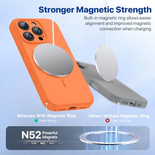 Image of Miracase Magnetic for iPhone 16 Pro Max Case, [Soft Anti-Scratch Microfiber Lining], Compatible with MagSafe, Liquid Silicone Case Shockproof Drop Protection Phone Case for 16 ProMax, Sunset Orange