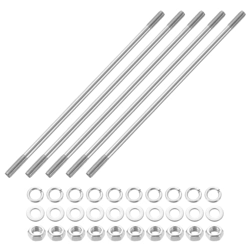 sourcing map 5 viti a doppia estremità, M6 x 180 mm, in acciaio inossidabile 304, a doppia filettatura, con dadi e rondelle piatte e di bloccaggio, vite filettata a doppia estremità, per la