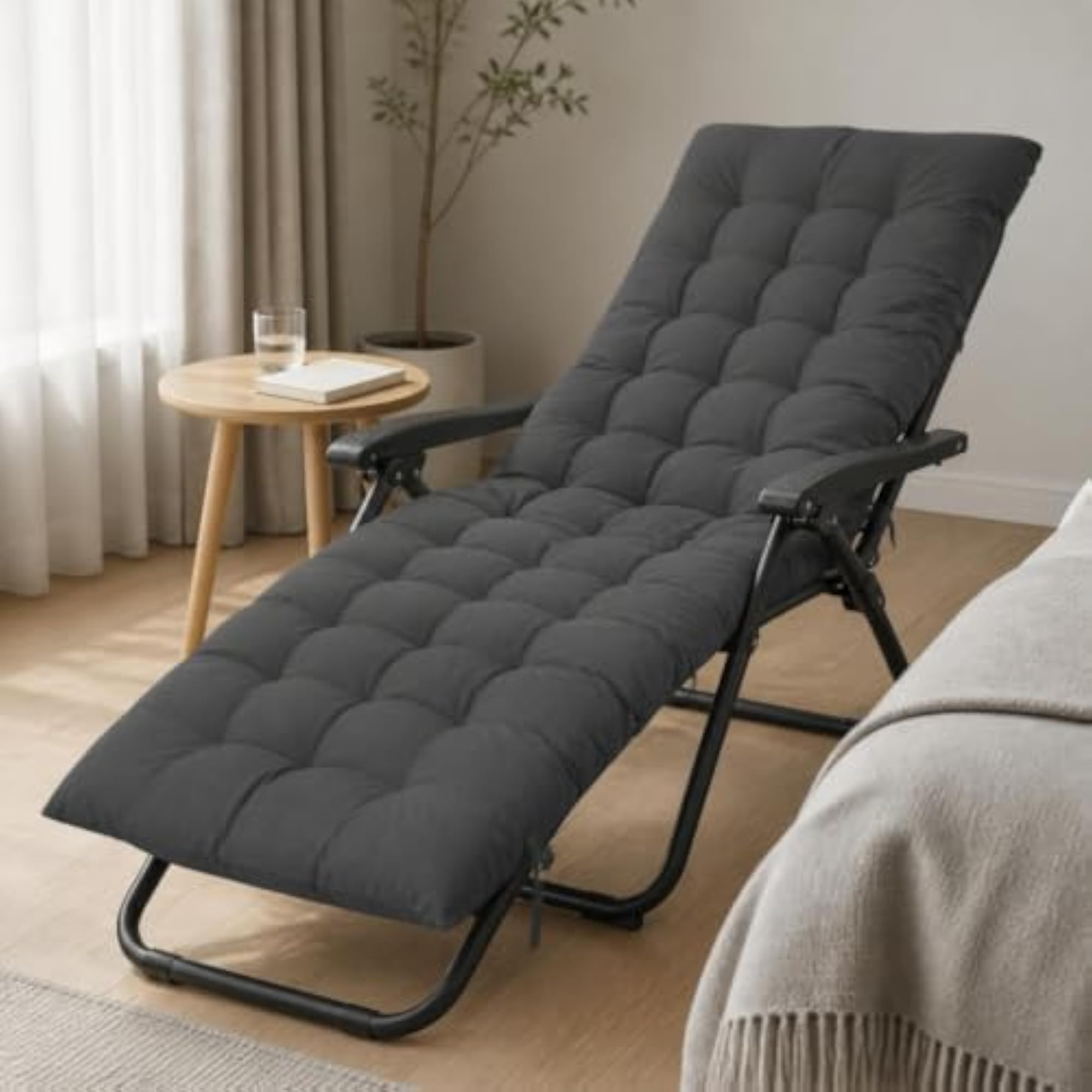 Quilted Chair Cushion with Tie Cords, Black