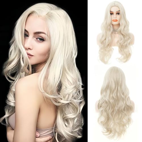 Perruque longue bouclée blonde femme cosplay quotidien raie au milieu