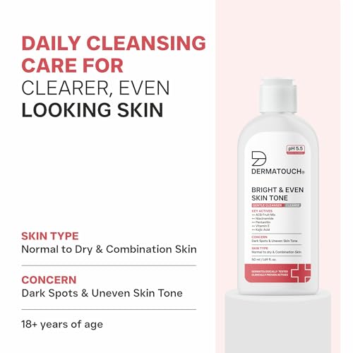 Image of DERMATOUCH Bright & Even Skin Tone Gentle Cleanser | Helps Reduce Dark Spots, Uneven Tone & Dullness | pH 5.5 Balanced | Dermatologist Tested | 50ml (Pack of 2)