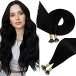 Easyouth Nano Ring Hair Extensions Jet Black Nano loop Hair Extension Real Human Hair Cold Fusion Nanobeads Hair Extensions for Women 16 Inch 50g/50s #1