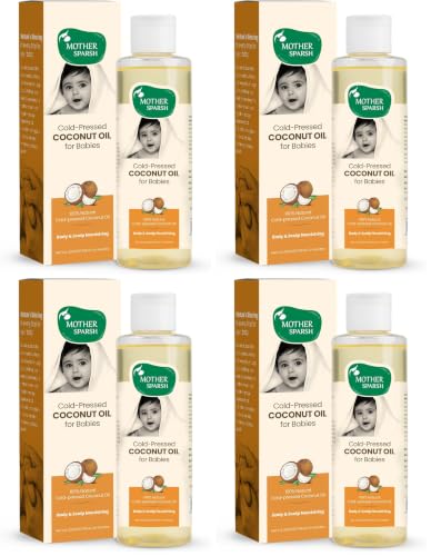 Image of Mother Sparsh Cold Pressed Virgin Coconut Oil for Baby Massage, Skin & Hair Care | 100% Natural Baby Oil for New Born | 200ml (Pack of 4)