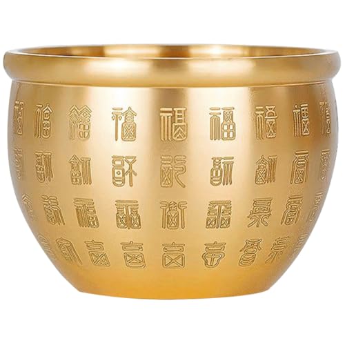 CLISPEED Cuenco Decorativo de Cobre Amarillo 7,5 CM Estilo Chino para Fortuna y Prosperidad, Centro de Mesa Compacto para Hogar y Oficina, Cuenco de Ofrenda Feng Shui Brillo Dorado