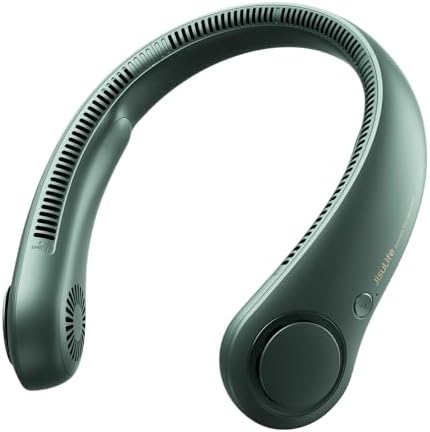 Bild von JISULIFE Tragbarer Nackenventilator, Hals-Ventilator ohne Flügel, 5 Geschwindigkeiten, 4000 mAh Batteriebetriebener tragbarer persönlicher Ventilator, Geschenk für Frauen und Männer - Dunkelgrün