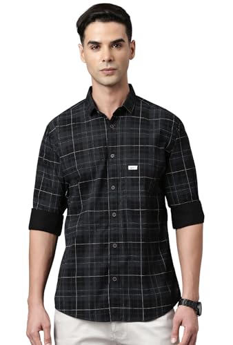 Image of Majestic Man Men Comfort Slim Fit Opaque Checked Pure Cotton Casual Shirt