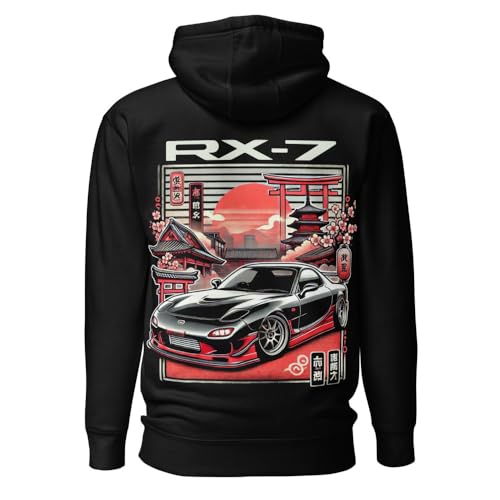 Black RX7 hoodie for JDM Fans Japanese Tuner Car Drift Street Race Culture Graphic Pullover