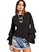 SheIn Women's Round Neck Ruffle Long Sleeve Blouse Black XX-Large