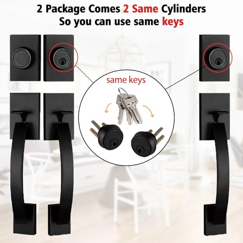 Image of NEWBANG 2 Pack to be Keyed Alike Modern Entry Handlesets for Front Doors with Same Culinders and Same Keys in Matte Black(1 PC Keyed and 1 PC Keyed & Dummy),MDHST2017DB-AMZ-SET