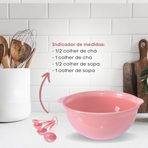 Kit Confeiteiro Bacia Bolo 2,5lt Copo Colher Medidora Rosa