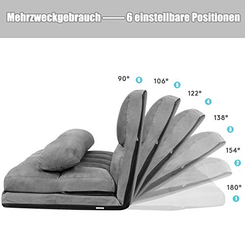 COSTWAY Schlafsofa mit 2 Kissen, Sofabett mit 6 stufig Verstellbarer Rücklehne, Lazy Sofa klappbar, Bodensofa für… – Bild 5
